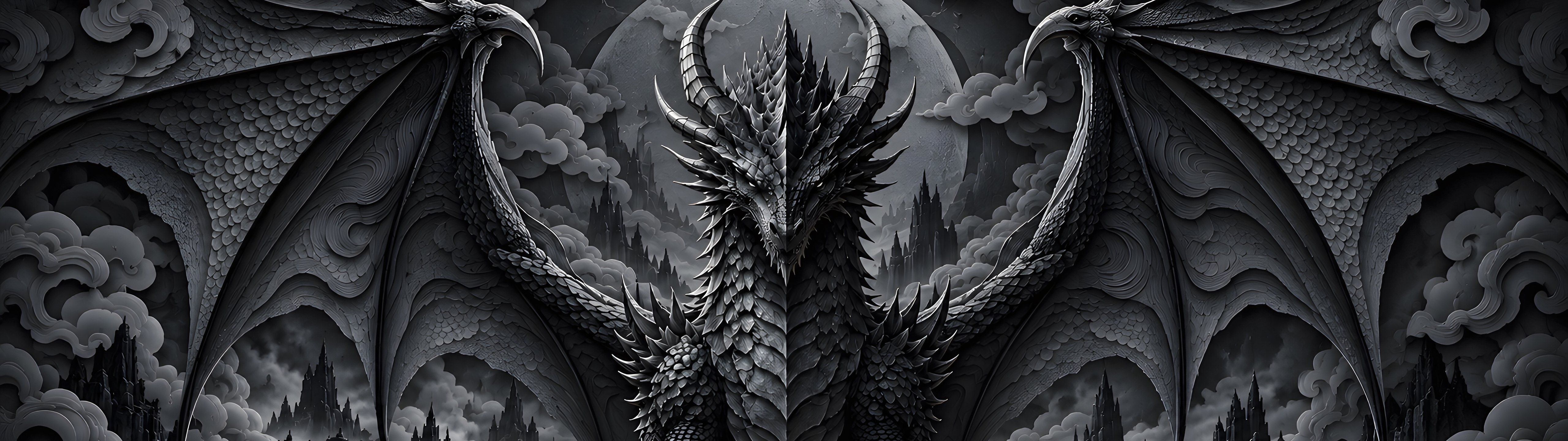 Horned Dragon on a Mountain Peak - UltraWide 32:9 wallpapers in 5120x1440 resolution