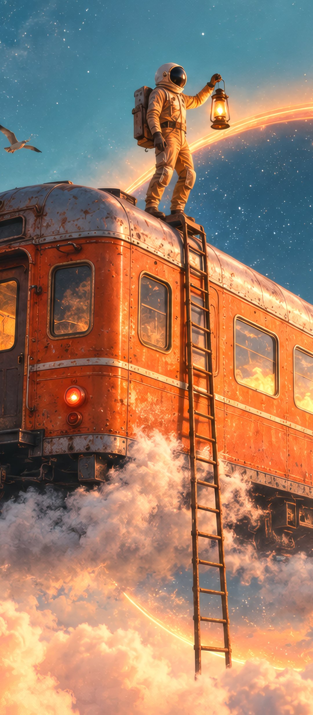 Astronaut on a Train Above Clouds - Wallpapers for TECNO/Infinix in 1080x2460 resolution