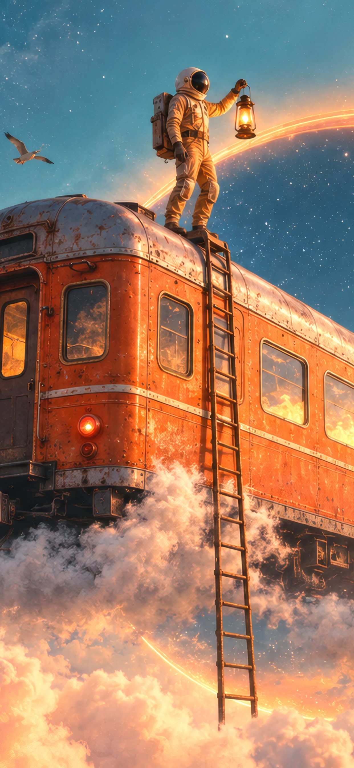 Astronaut on a Train Above Clouds - Wallpapers for iPhone 11 Pro Max in 1242x2688 resolution