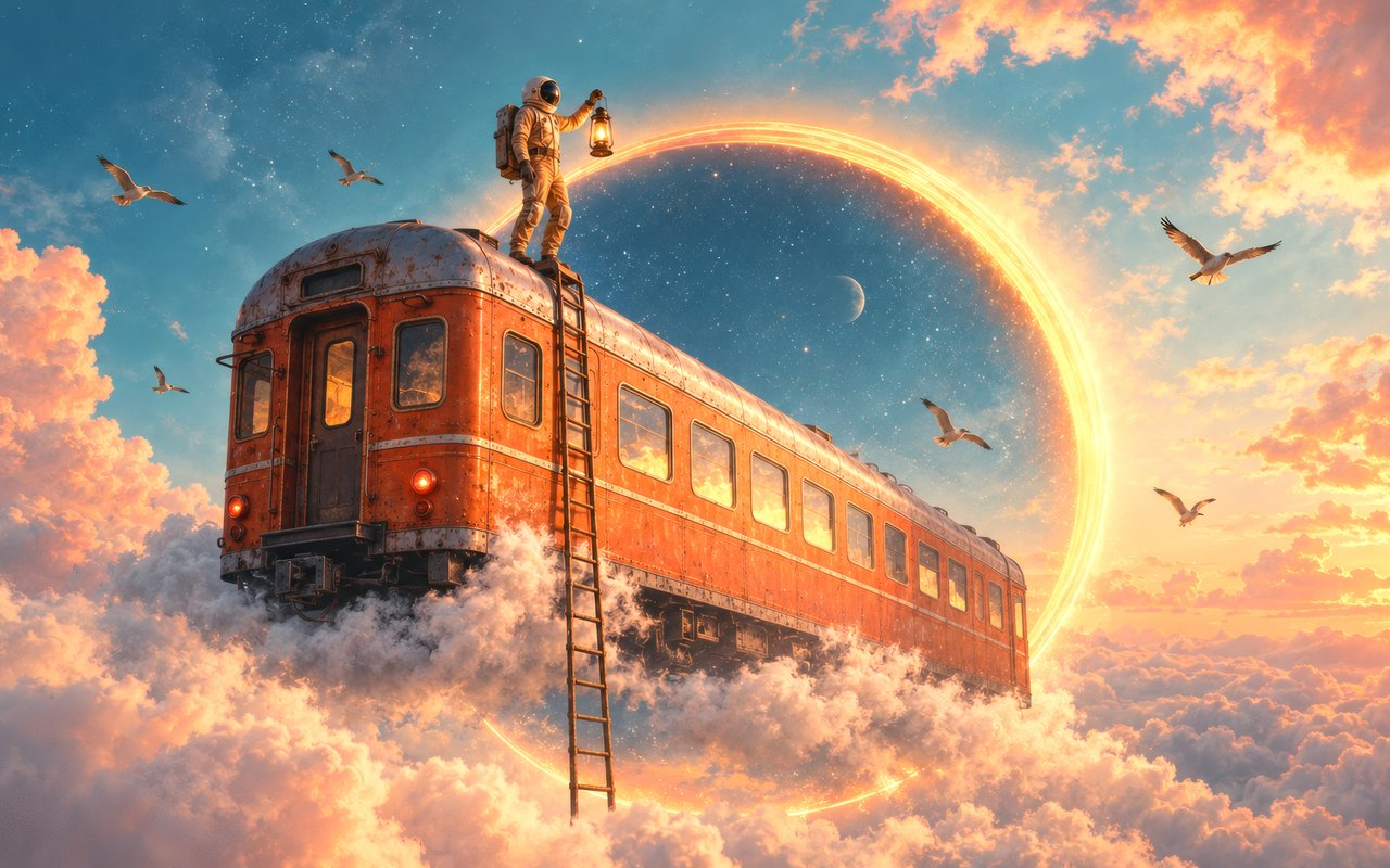 Astronaut on a Train Above Clouds - WXGA_1280 wallpapers in 1280x800 resolution