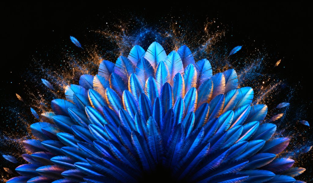 Composition of exotic blue feathers - WSVGA wallpapers in 1024x600 resolution