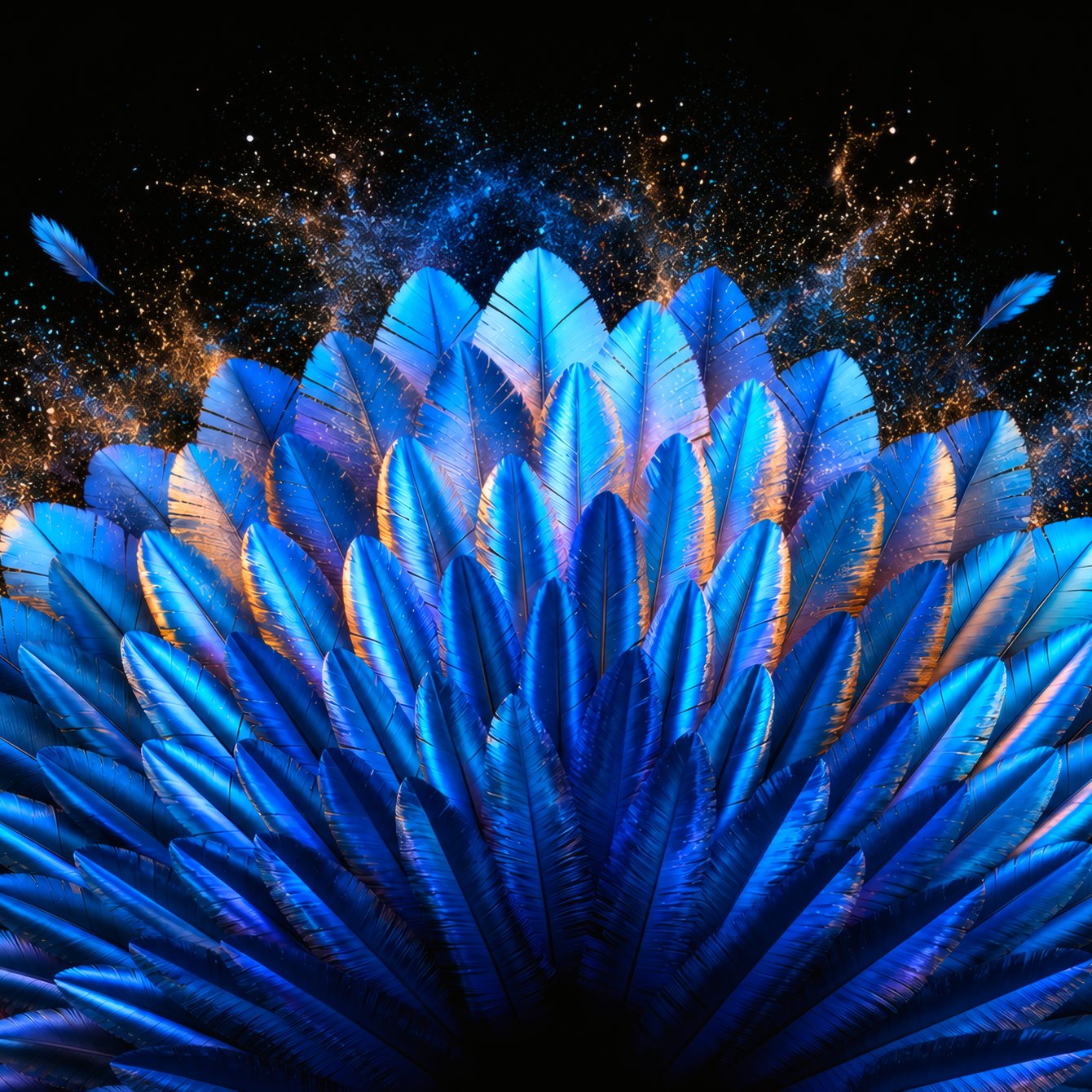 Composition of exotic blue feathers - Wallpapers for Samsung Galaxy Tab in 1340x1340 resolution