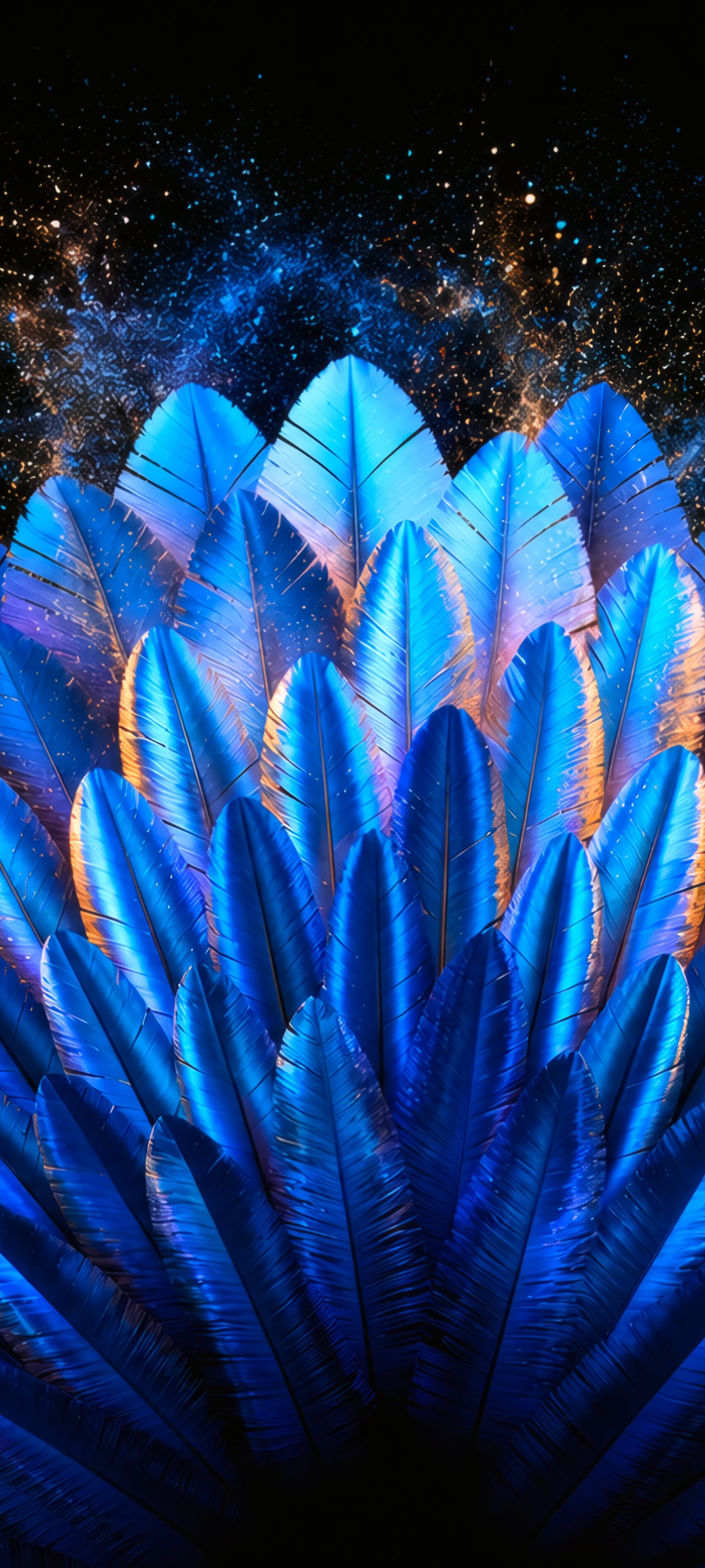 Composition of exotic blue feathers - Wallpapers for Xiaomi 13 Ultra/14 Ultra/15 Ultra/17 Pro Max, Samsung Galaxy S20/S20 Ultra/S21 Ultra in 1440x3200 resolution