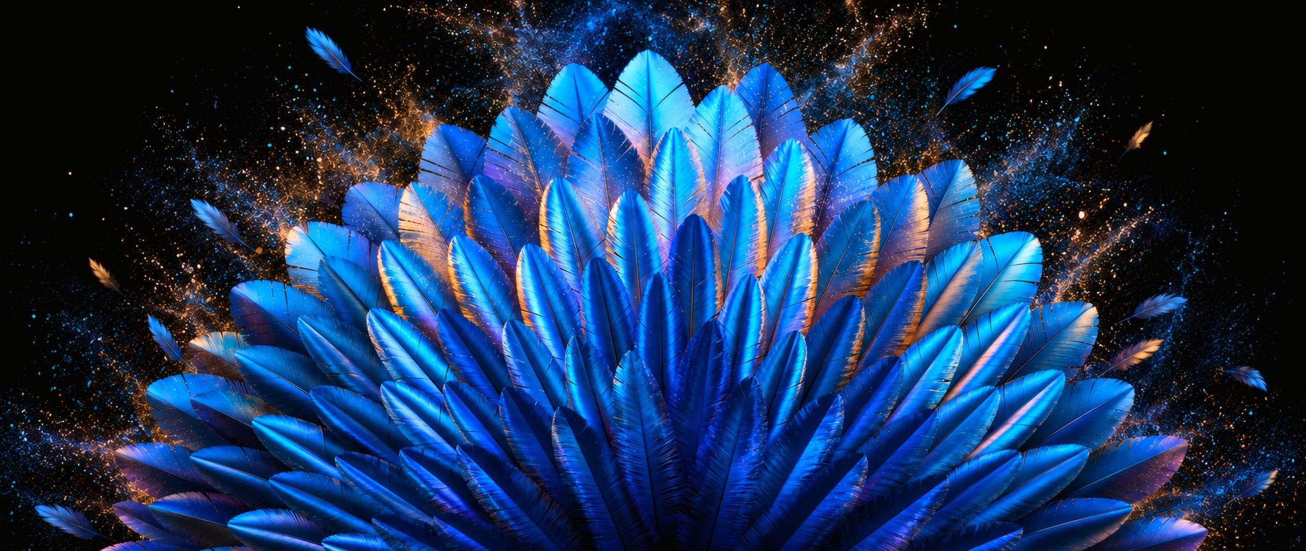 Composition of exotic blue feathers - UltraWide 21:9 wallpapers in 2560x1080 resolution