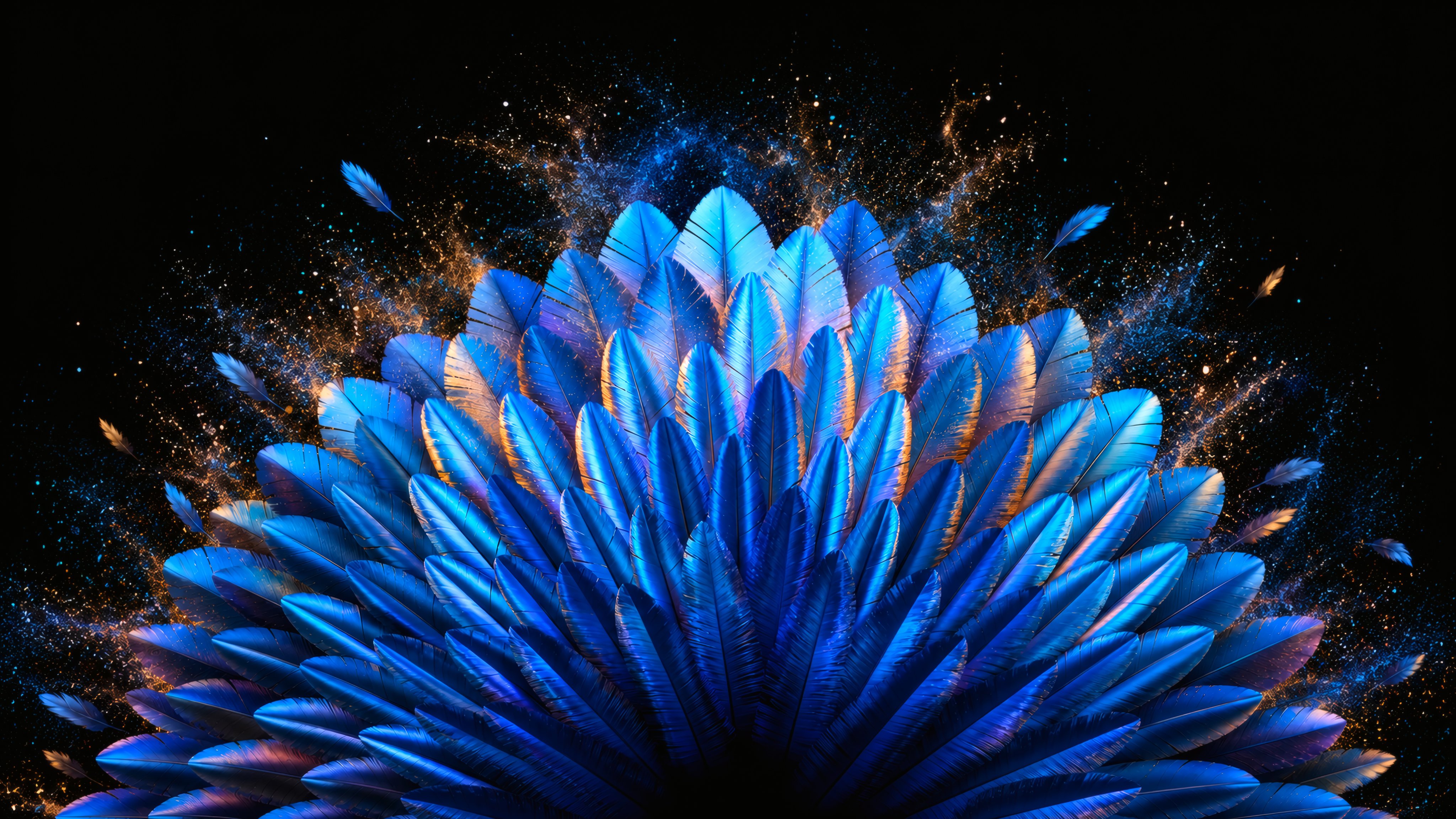 Composition of exotic blue feathers - Wallpapers for Apple iMac 21.5″ in 4096x2304 resolution