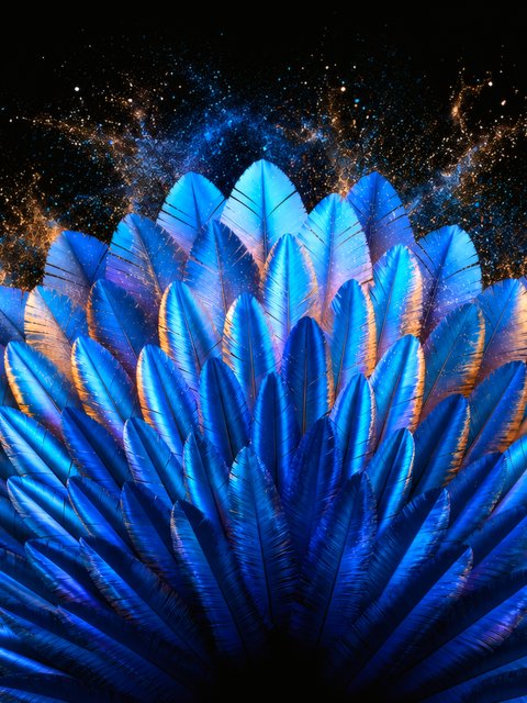 Composition of exotic blue feathers - Wallpapers for HTC/BlackBerry in 480x640 resolution