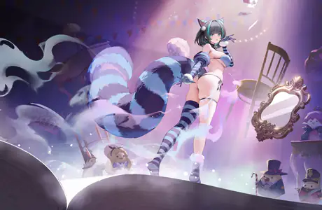 Full HD Chair wallpapers (1920x1080): Cheshire (Azur Lane), Azur Lane, catgirl, stage