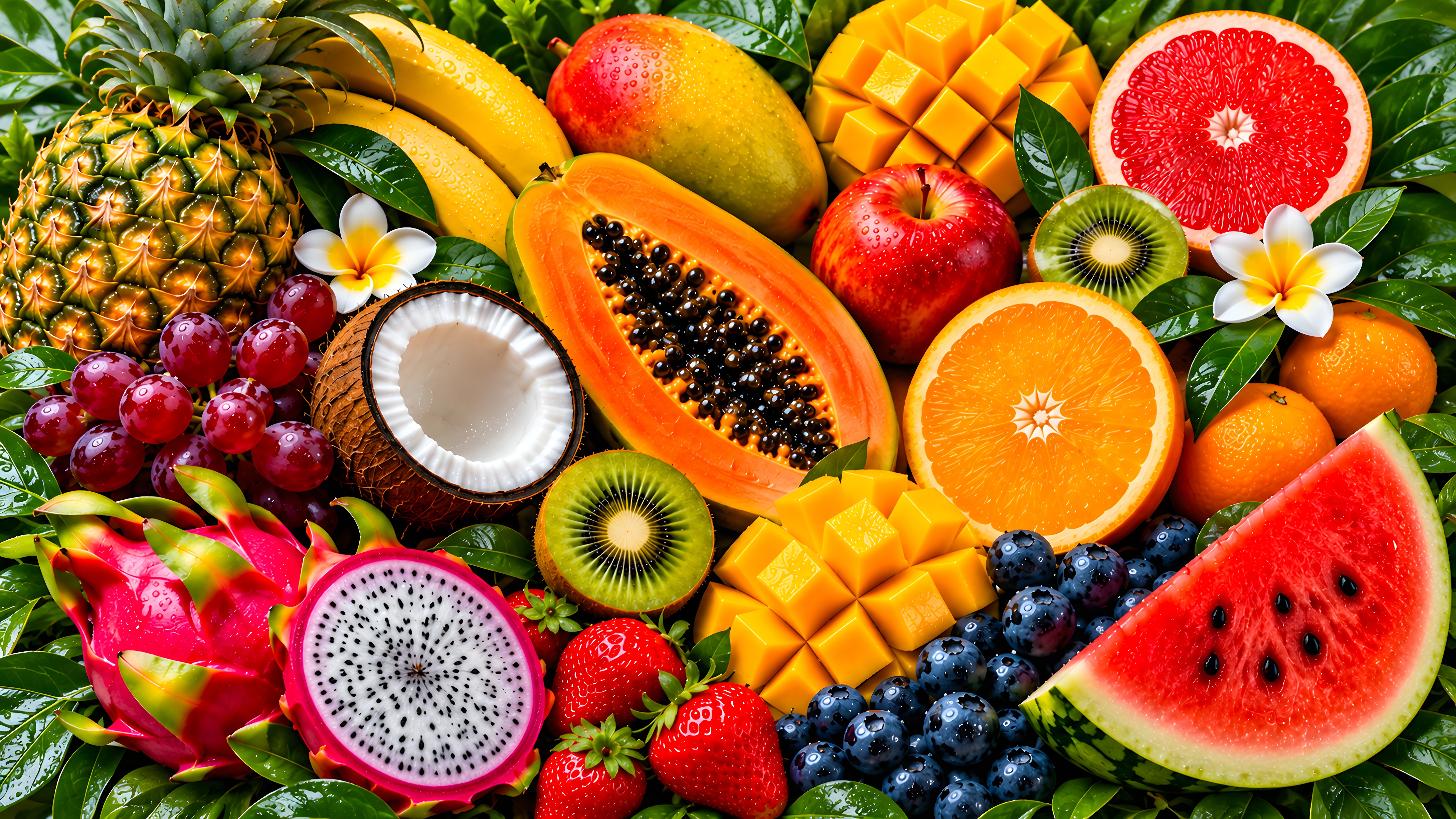Tropical Fruit and Flower Arrangement - 8K wallpapers in 7680x4320 resolution