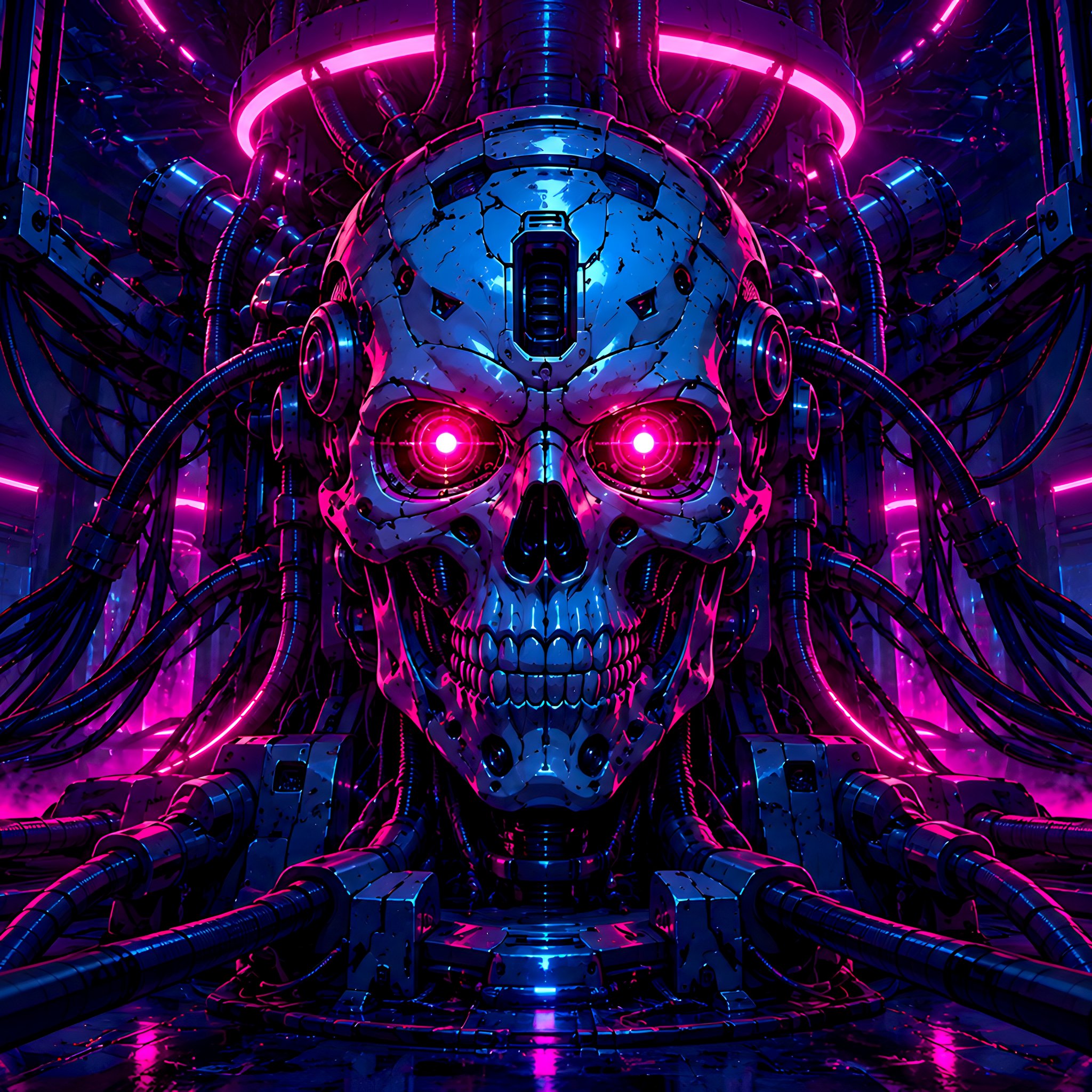 Cybernetic Skull in Neon Laboratory - Wallpapers for iPad Retina in 2048x2048 resolution