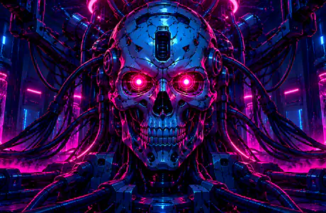 Technology wallpapers: cyborg, skull, pink eyes, neon