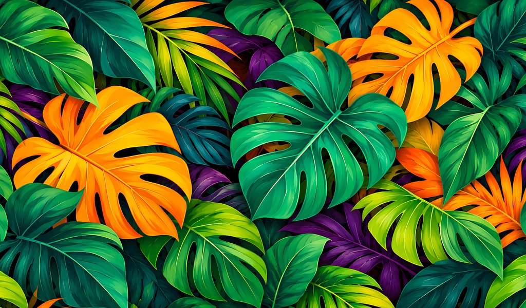 Tropical Monstera Leaf Pattern - WSVGA wallpapers in 1024x600 resolution