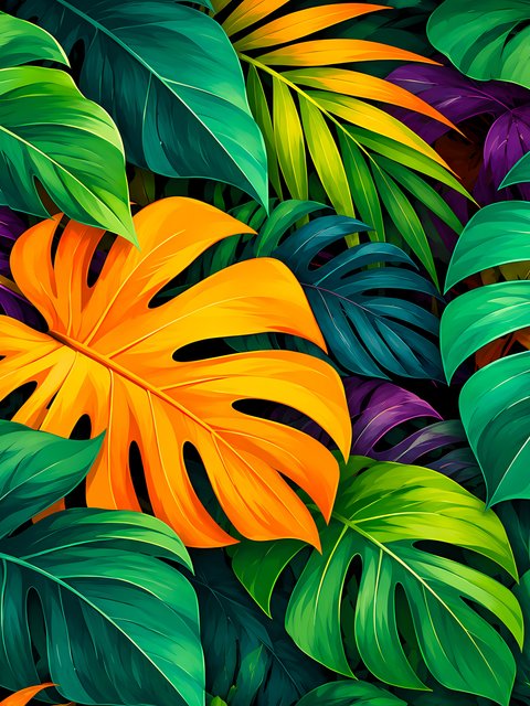 Tropical Monstera Leaf Pattern - Wallpapers for HTC/BlackBerry in 480x640 resolution
