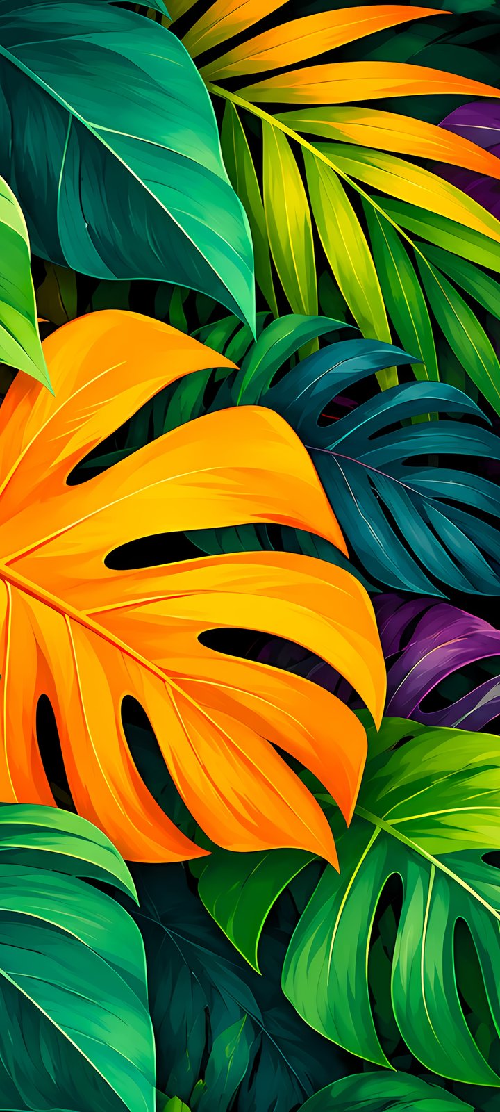 Tropical Monstera Leaf Pattern - Wallpapers for Xiaomi Redmi 10C/C40/C51, Samsung Galaxy A12/A02s/A03/M12 in 720x1600 resolution