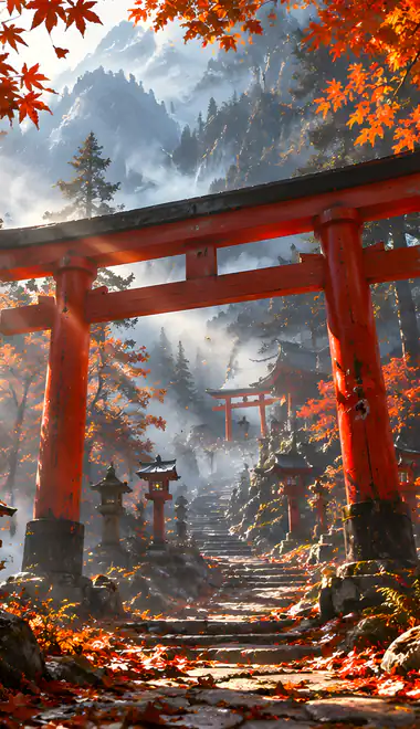 Forest Wallpapers for Samsung Galaxy Z Fold 2/3 (1768x2208): Japan, autumn, torii, staircase