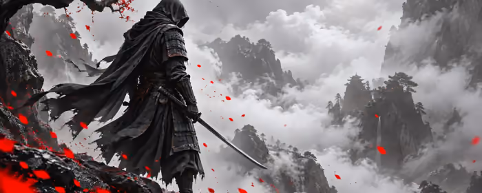 UltraWide 32:9 Warrior wallpapers (5120x1440): samurai, katana, mountains, fog