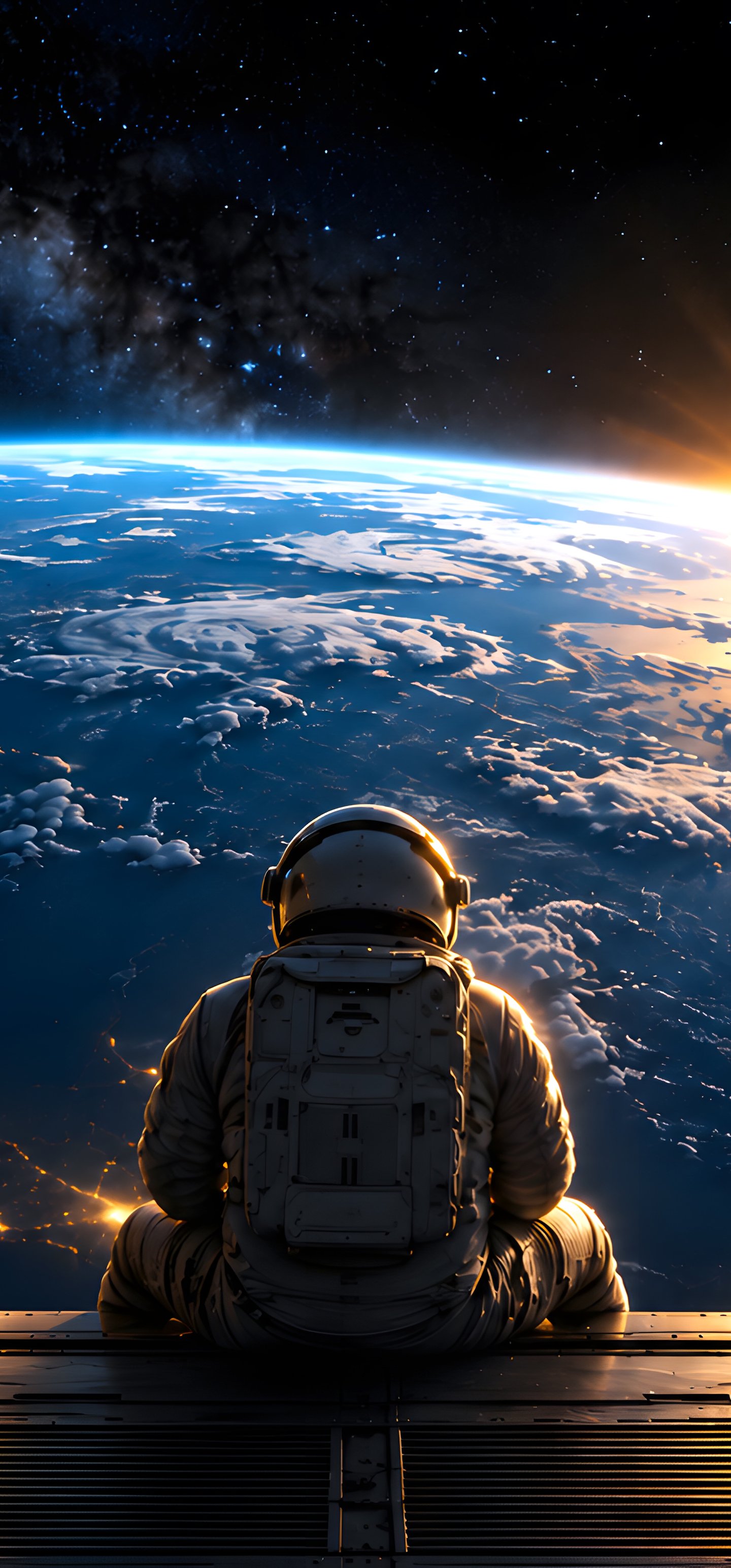 Astronaut Viewing Earth from Orbit - Wallpapers for Samsung Galaxy S22 Ultra/S23 Ultra in 1440x3088 resolution