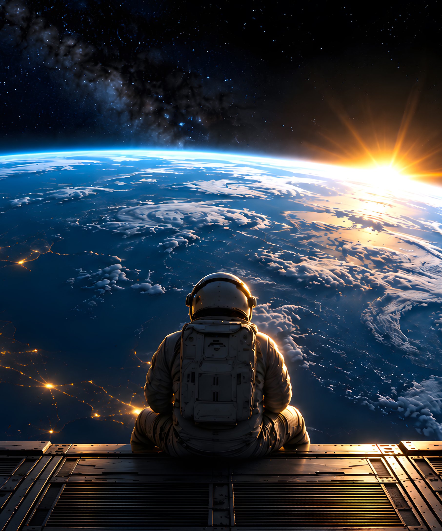 Astronaut Viewing Earth from Orbit - Wallpapers for Samsung Galaxy Z Fold4/Z Fold5/Z Fold6 in 1812x2176 resolution