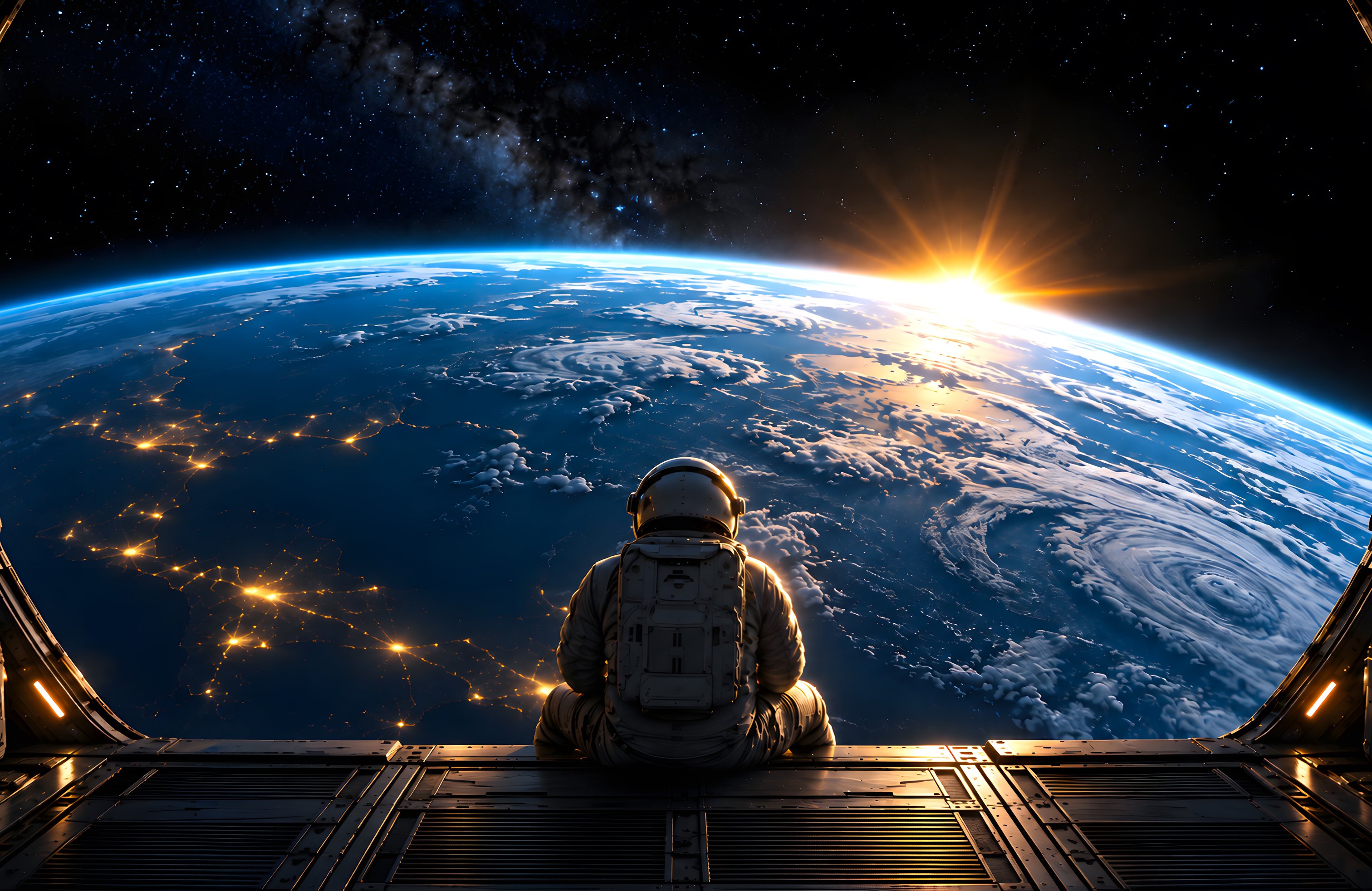 Astronaut Viewing Earth from Orbit - Wallpapers for Apple MacBook 14.2″ in 3024x1964 resolution