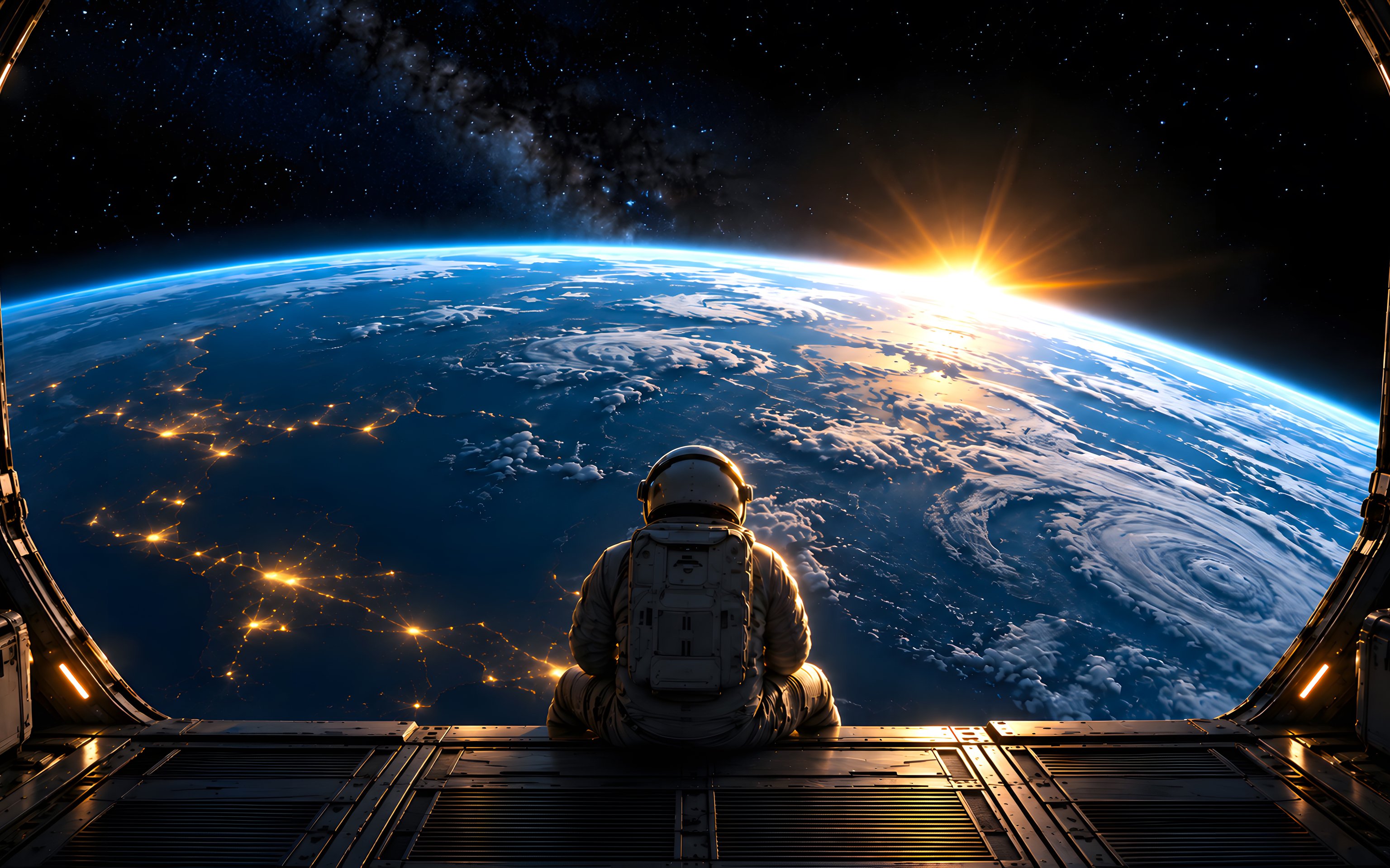 Astronaut Viewing Earth from Orbit - Wallpapers for Apple MacBook 16″ in 3072x1920 resolution