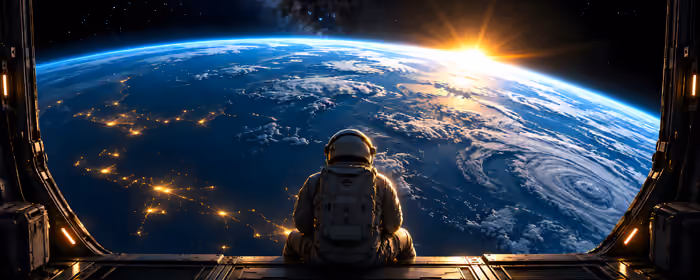 5K2K UltraWide 21:9 Sunrise wallpapers (5120x2160): astronaut, spaceship, Earth, sunrise