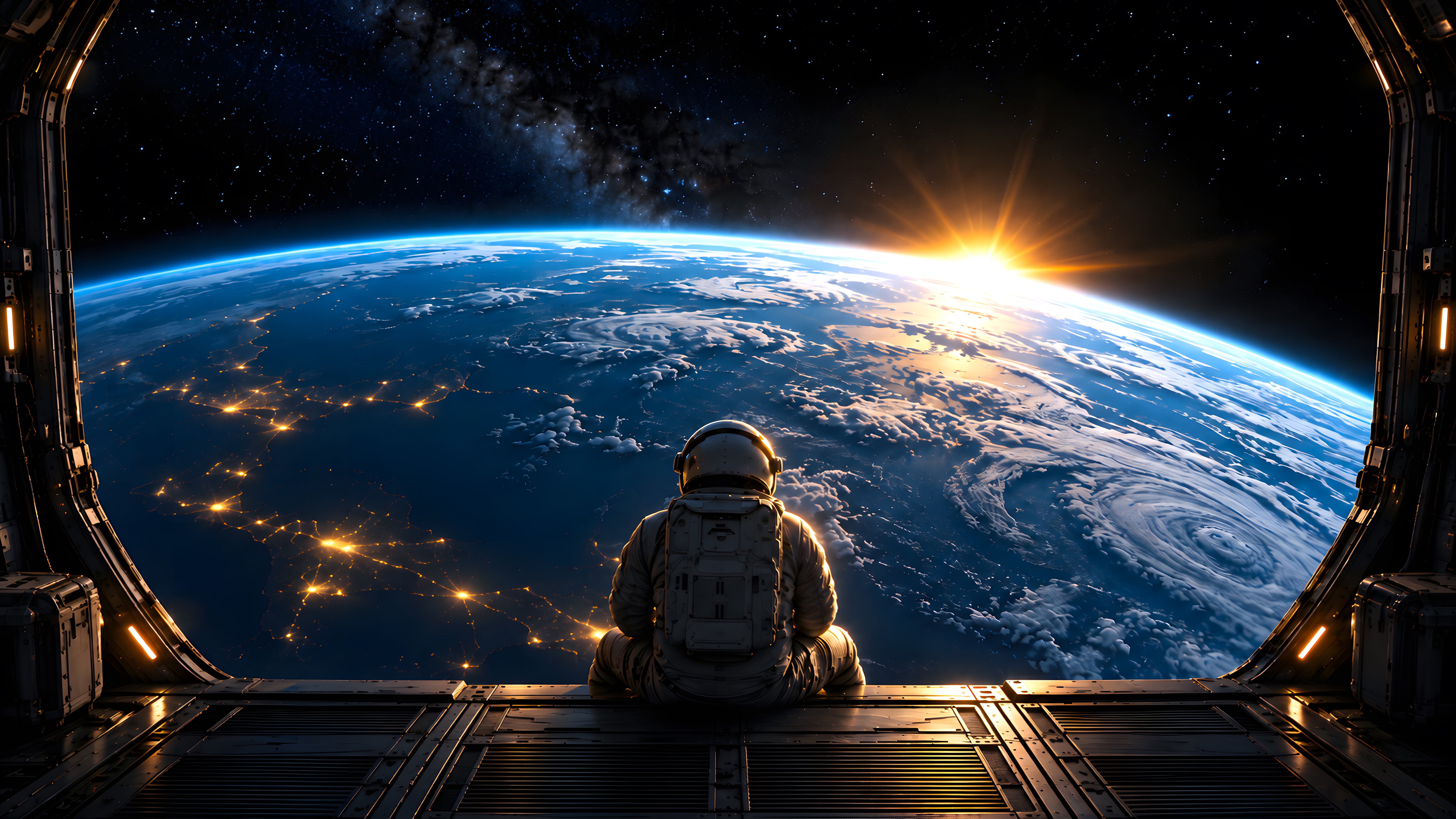 Astronaut Viewing Earth from Orbit - 8K wallpapers in 7680x4320 resolution