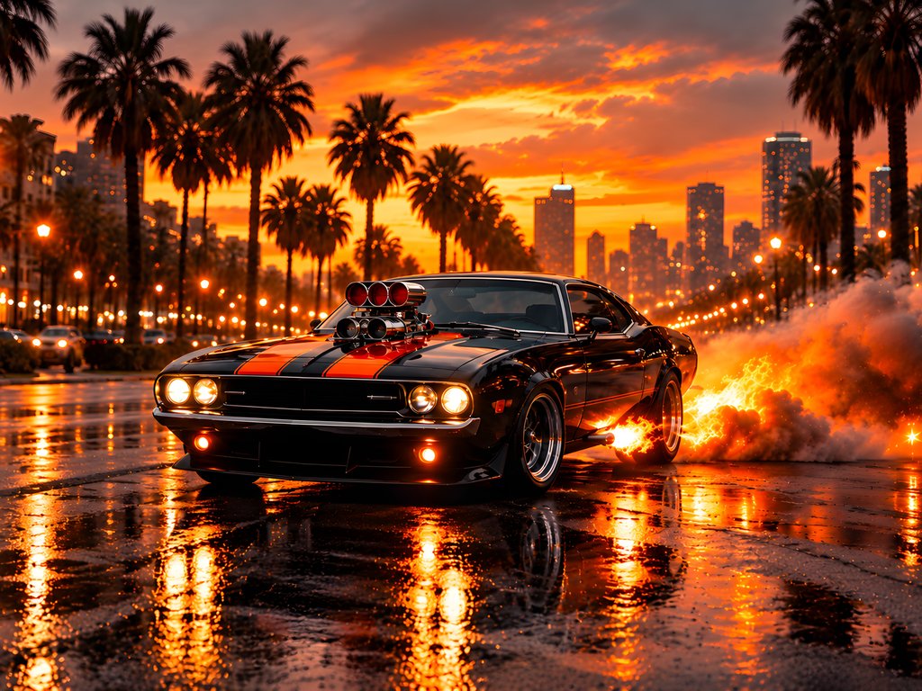 Classic Dodge Challenger with Fire - XVGA wallpapers in 1024x768 resolution