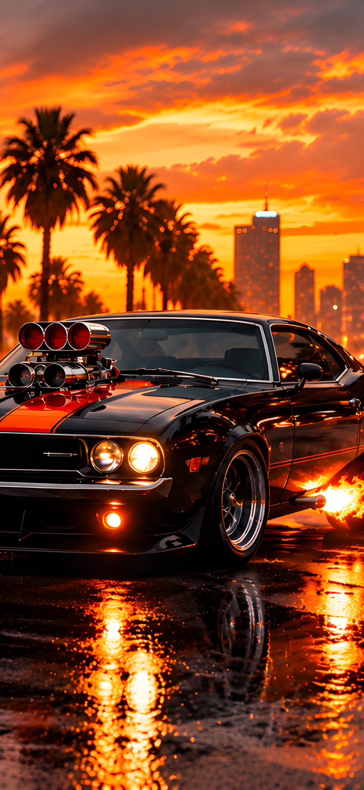 Classic Dodge Challenger with Fire - Wallpapers for iPhone 14 Pro/15 Pro in 1179x2556 resolution