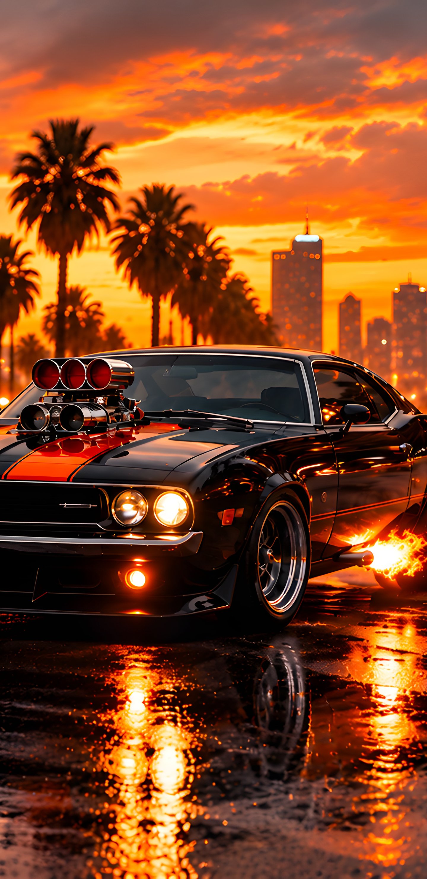 Classic Dodge Challenger with Fire - Wallpapers for Samsung Galaxy S8/S8+/Note 8/S9/S9+/Note 9 in 1440x2960 resolution