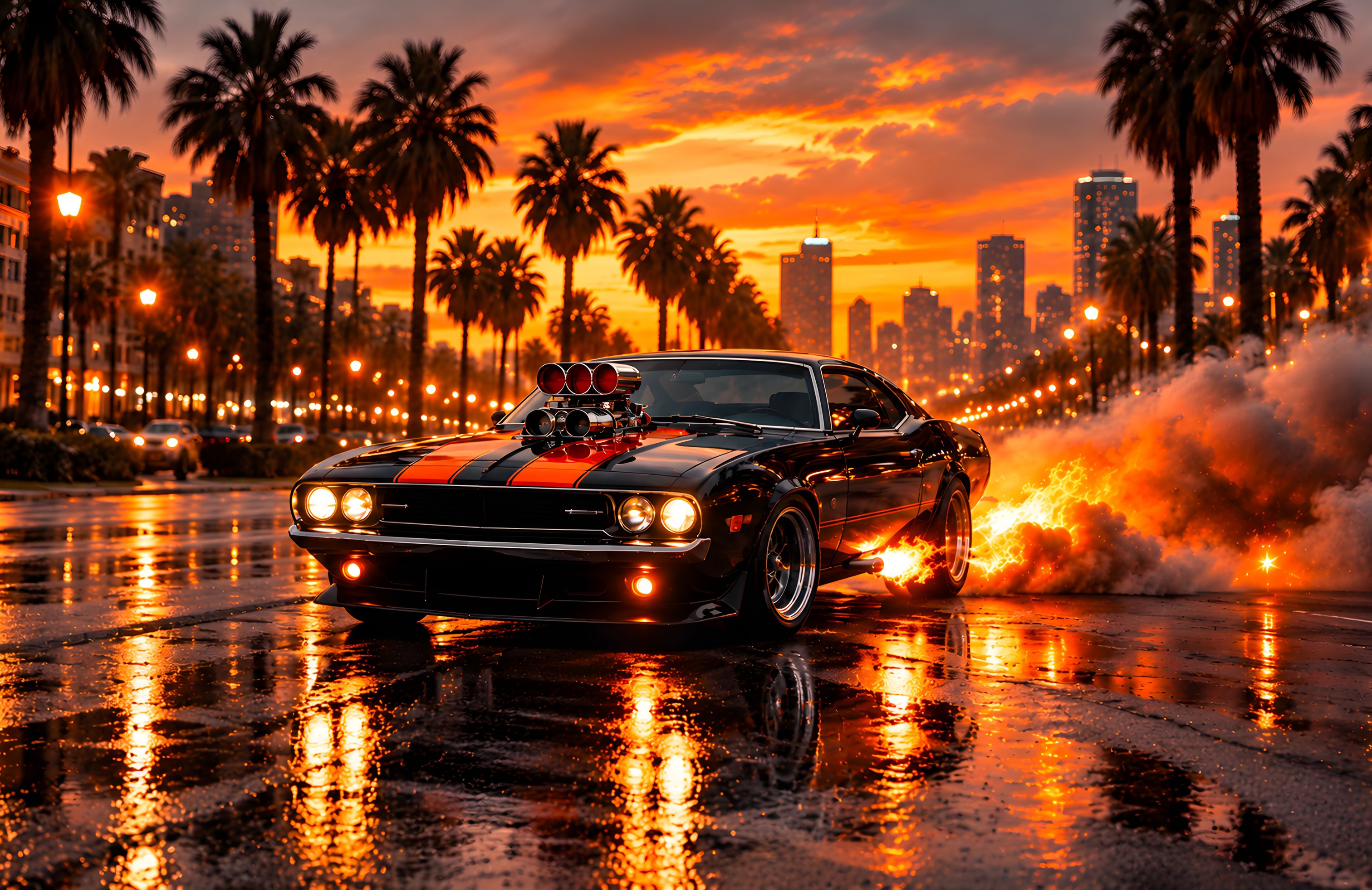 Classic Dodge Challenger with Fire - Wallpapers for Apple MacBook 14.2″ in 3024x1964 resolution