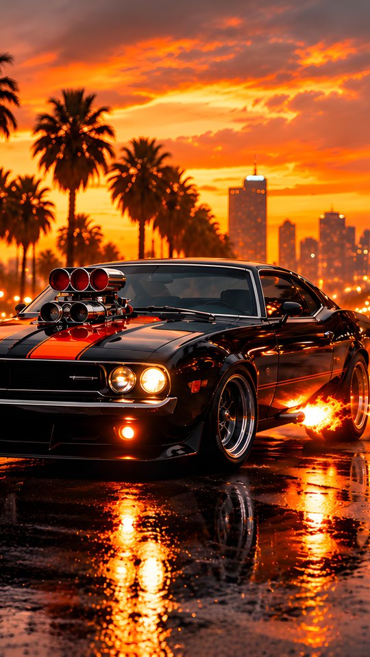 Classic Dodge Challenger with Fire - Wallpapers for Samsung, HTC, Sony in 540x960 resolution