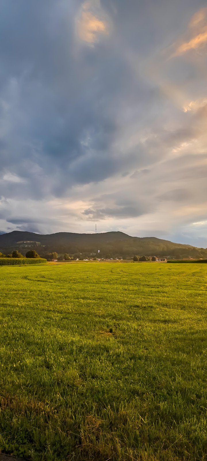 Sunset panorama over a green field - Wallpapers for Xiaomi Redmi 10C/C40/C51, Samsung Galaxy A12/A02s/A03/M12 in 720x1600 resolution