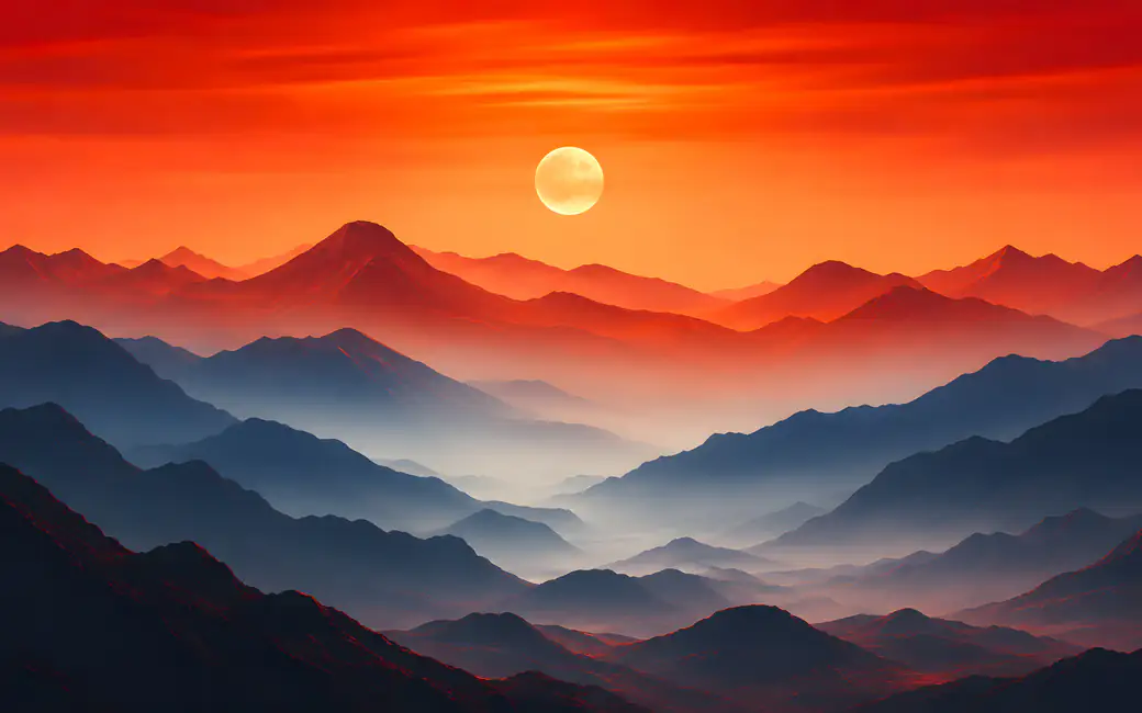 Colorful Sunset Over Misty Mountains — desktop and phone wallpaper, free download