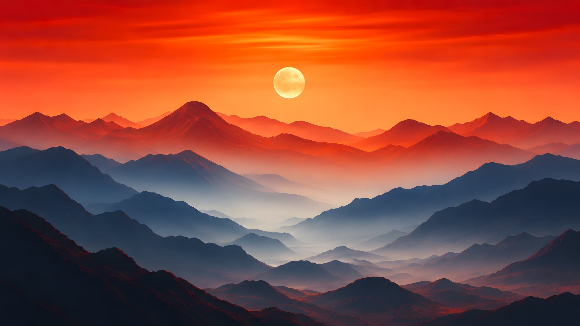 Colorful Sunset Over Misty Mountains - Full HD wallpapers in 1920x1080 resolution