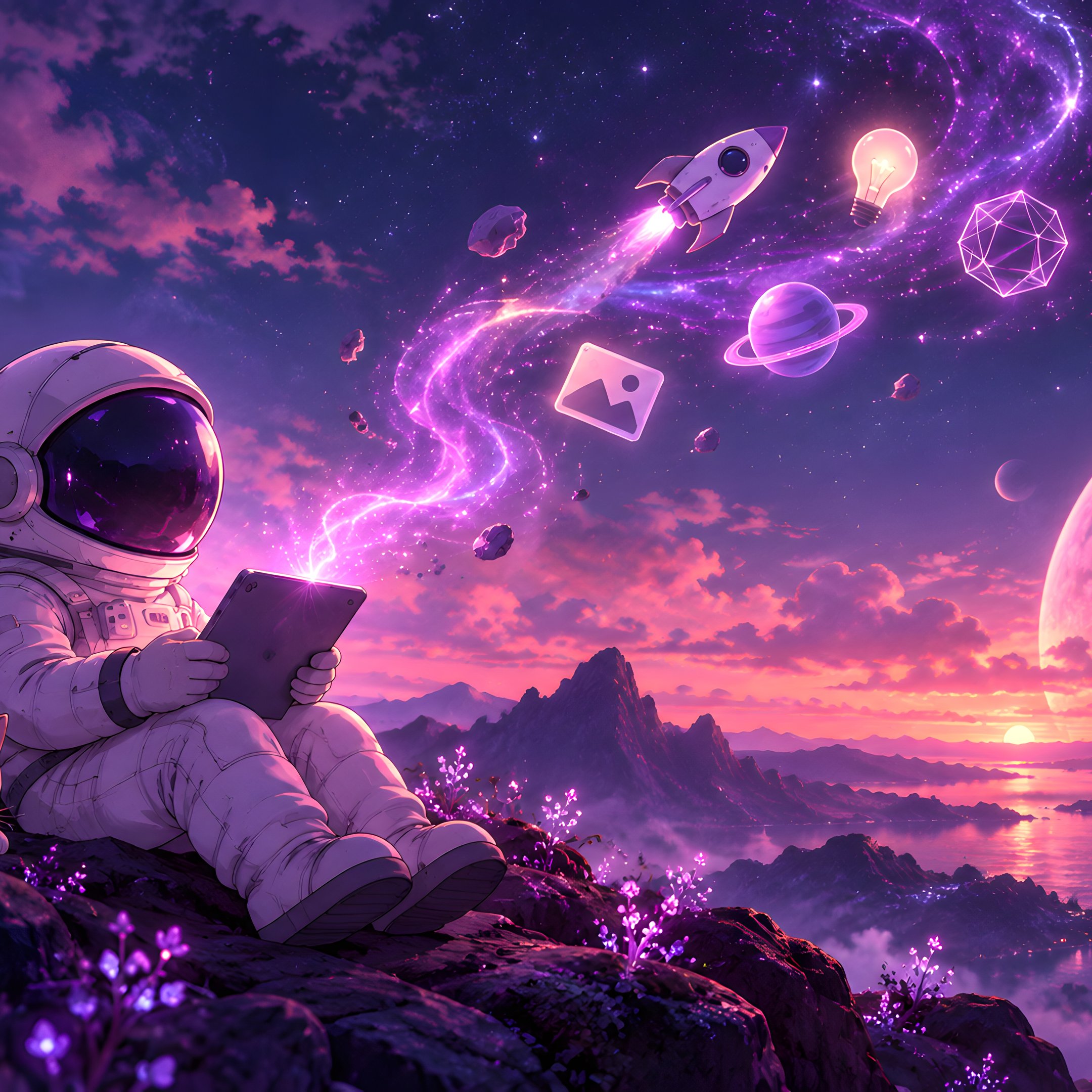 Astronaut and Cat on Alien Planet - Wallpapers for iPad 10.2″ in 2160x2160 resolution