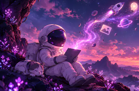 Обои космос: космонавт, кошка, планета, планшет