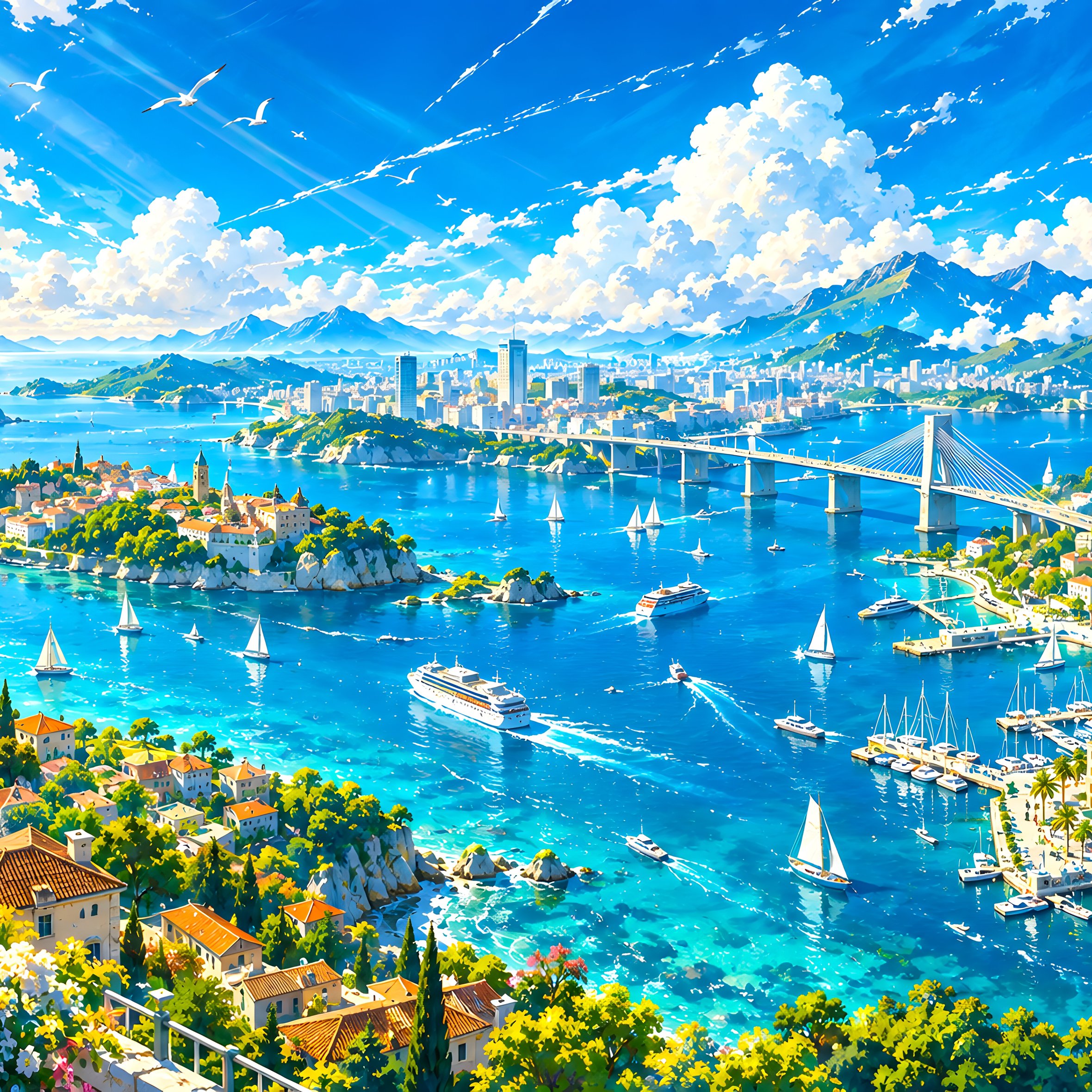 Summer panorama of a tourist city - Wallpapers for iPad Air 10.9″ in 2360x2360 resolution