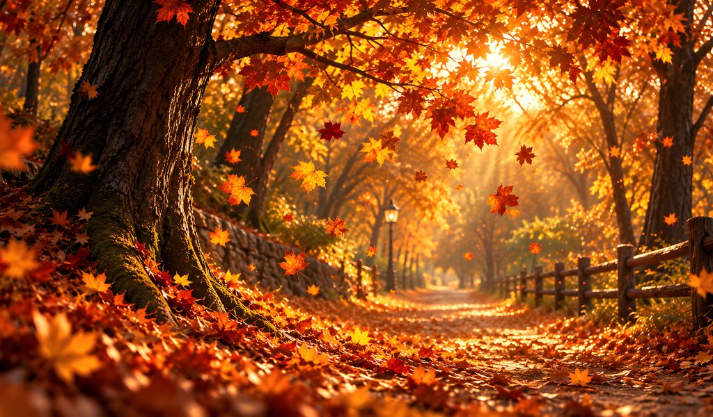 Golden Autumn Path Through the Park - WSVGA wallpapers in 1024x600 resolution