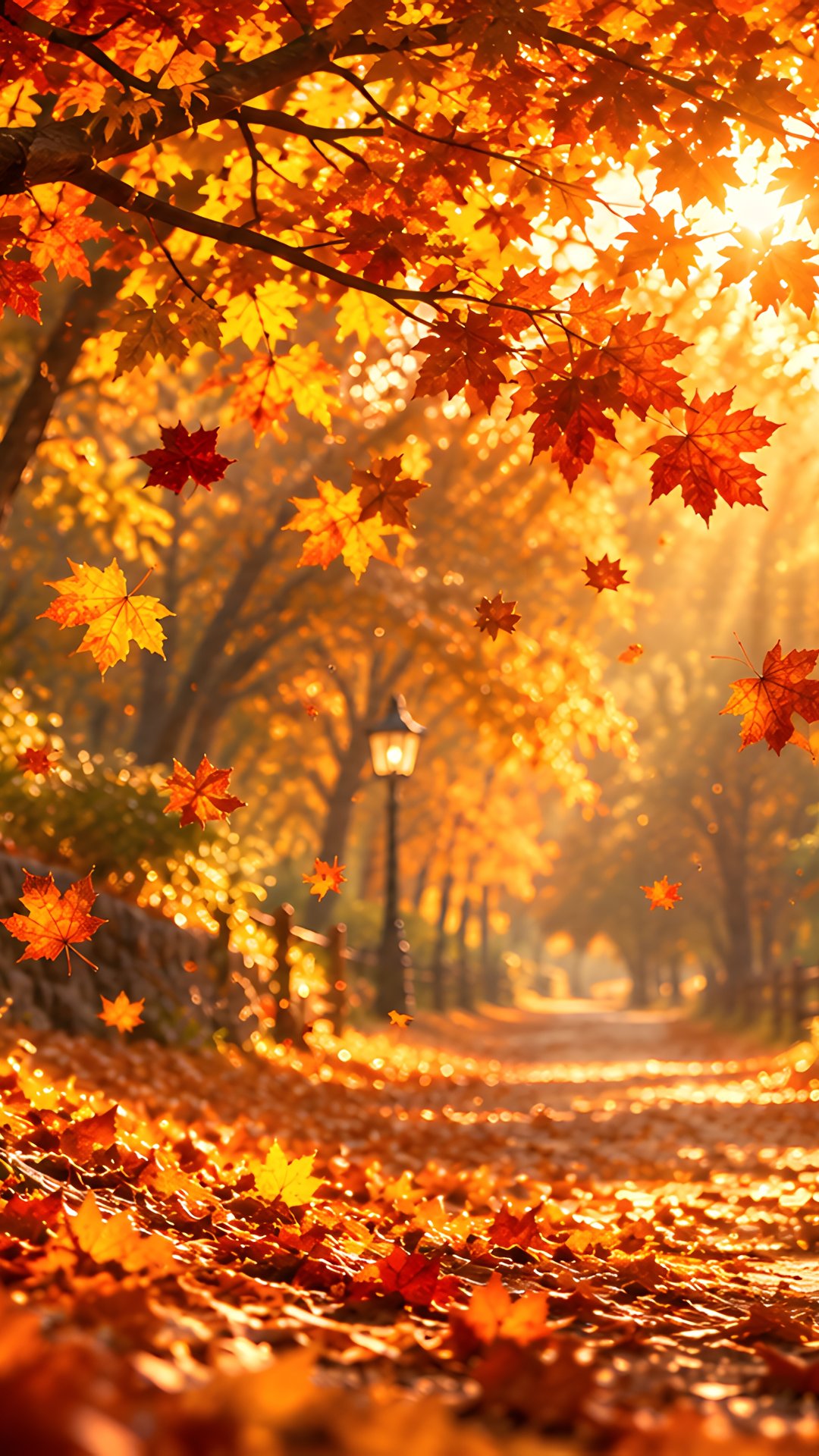 Golden Autumn Path Through the Park - Wallpapers for Samsung, Honor, Sony in 1080x1920 resolution