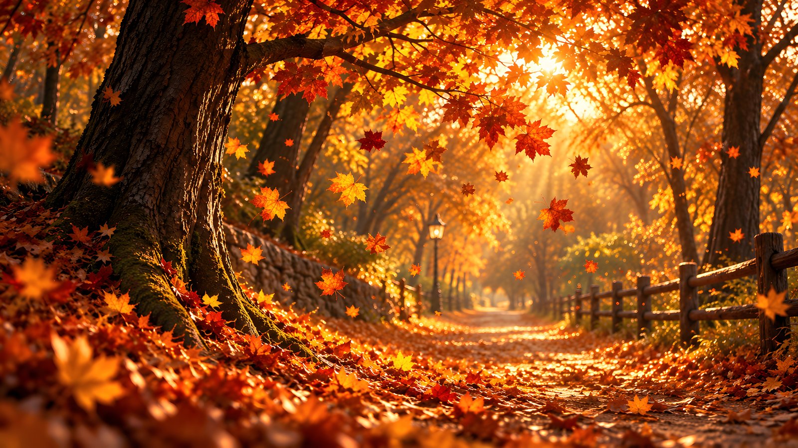 Golden Autumn Path Through the Park - wXGA++ wallpapers in 1600x900 resolution