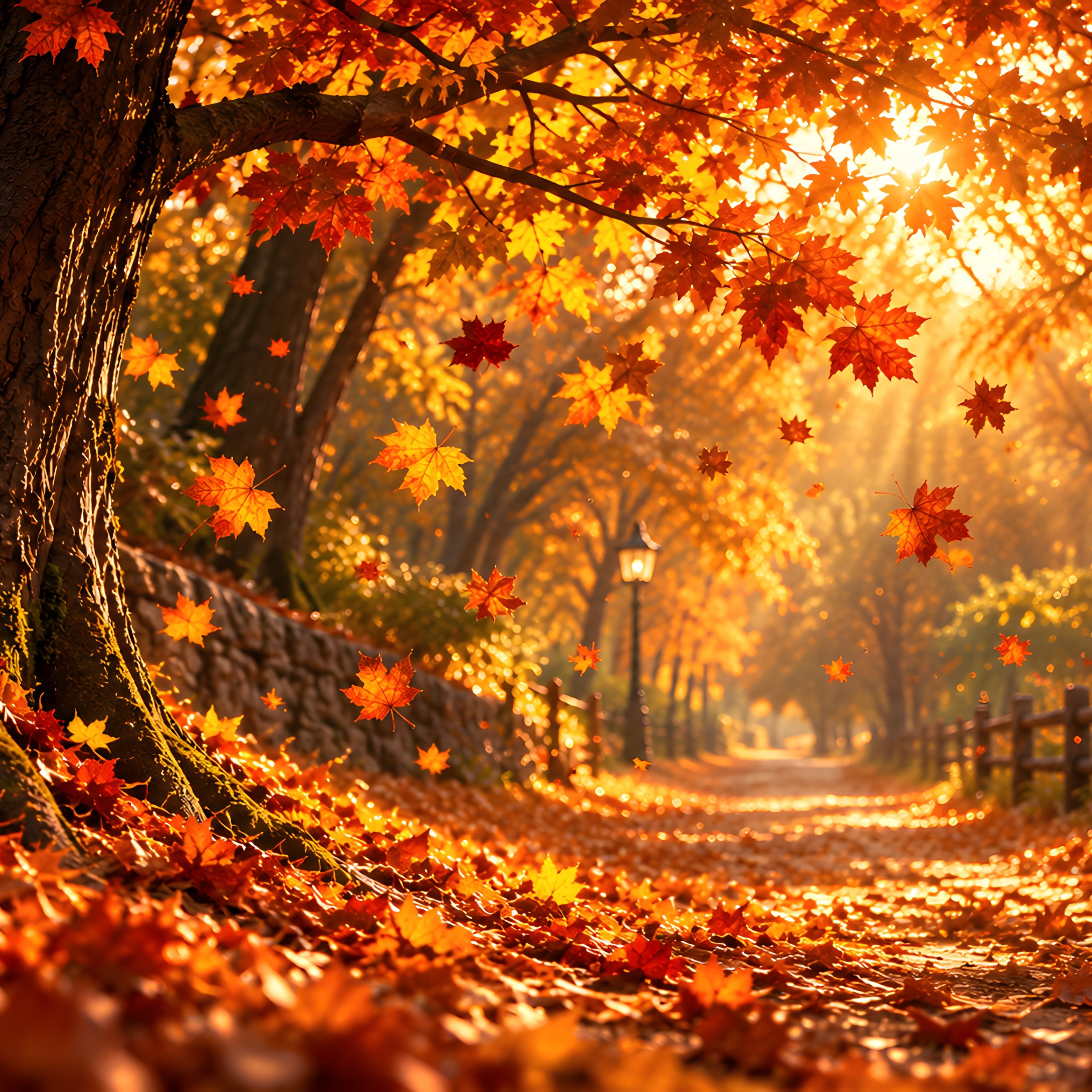 Golden Autumn Path Through the Park - Wallpapers for Samsung Galaxy Tab S9+ in 2800x2800 resolution
