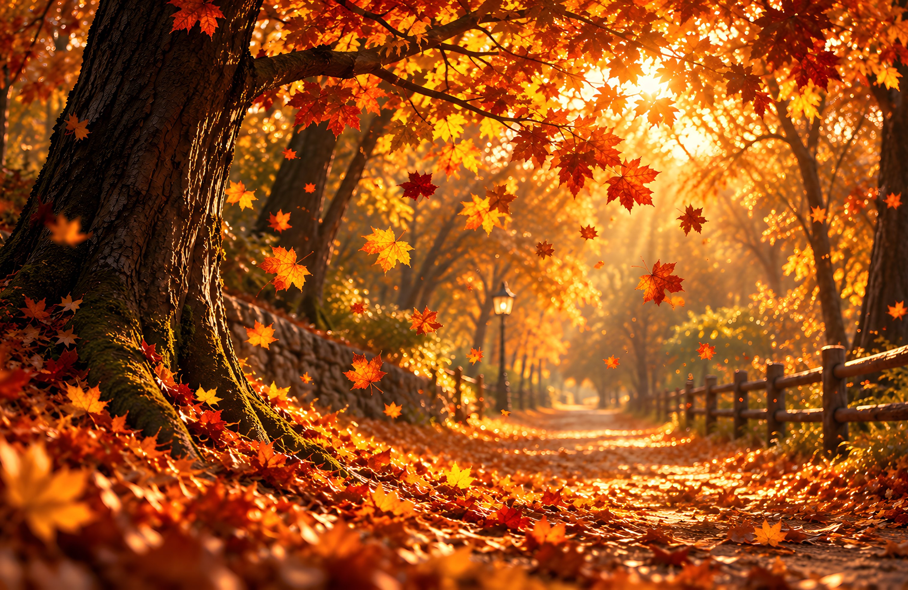Golden Autumn Path Through the Park - Wallpapers for Apple MacBook 14.2″ in 3024x1964 resolution