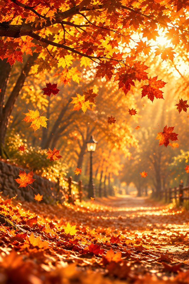 Golden Autumn Path Through the Park - Wallpapers for iPhone 4/4S in 640x960 resolution