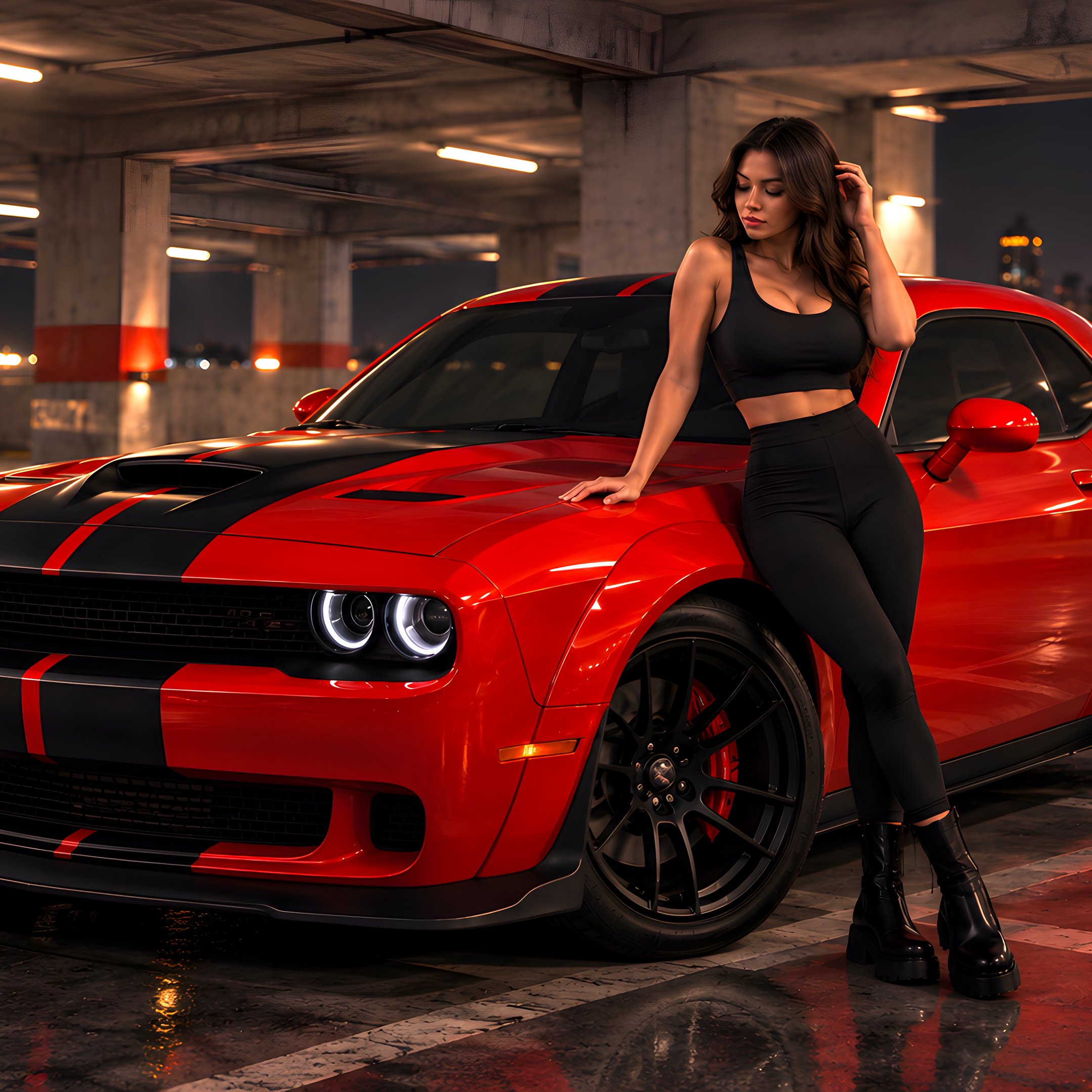 Dodge Challenger SRT Hellcat with a girl - Wallpapers for iPad 10.2″ in 2160x2160 resolution