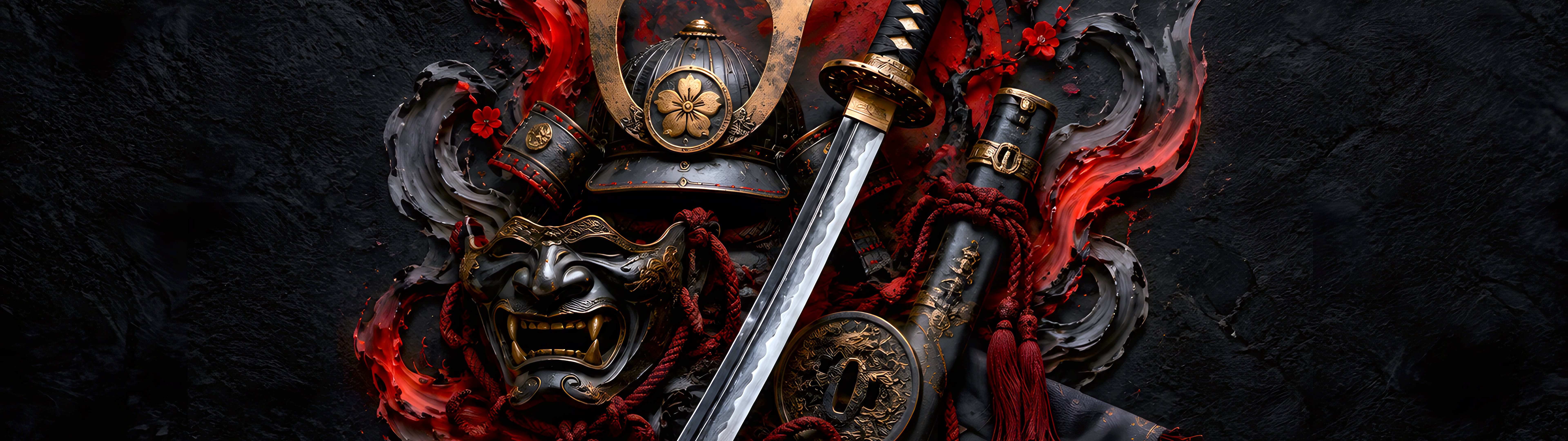 Armor and weapons of the Japanese samurai - Dual Monitor Wallpapers in 7680x2160 resolution