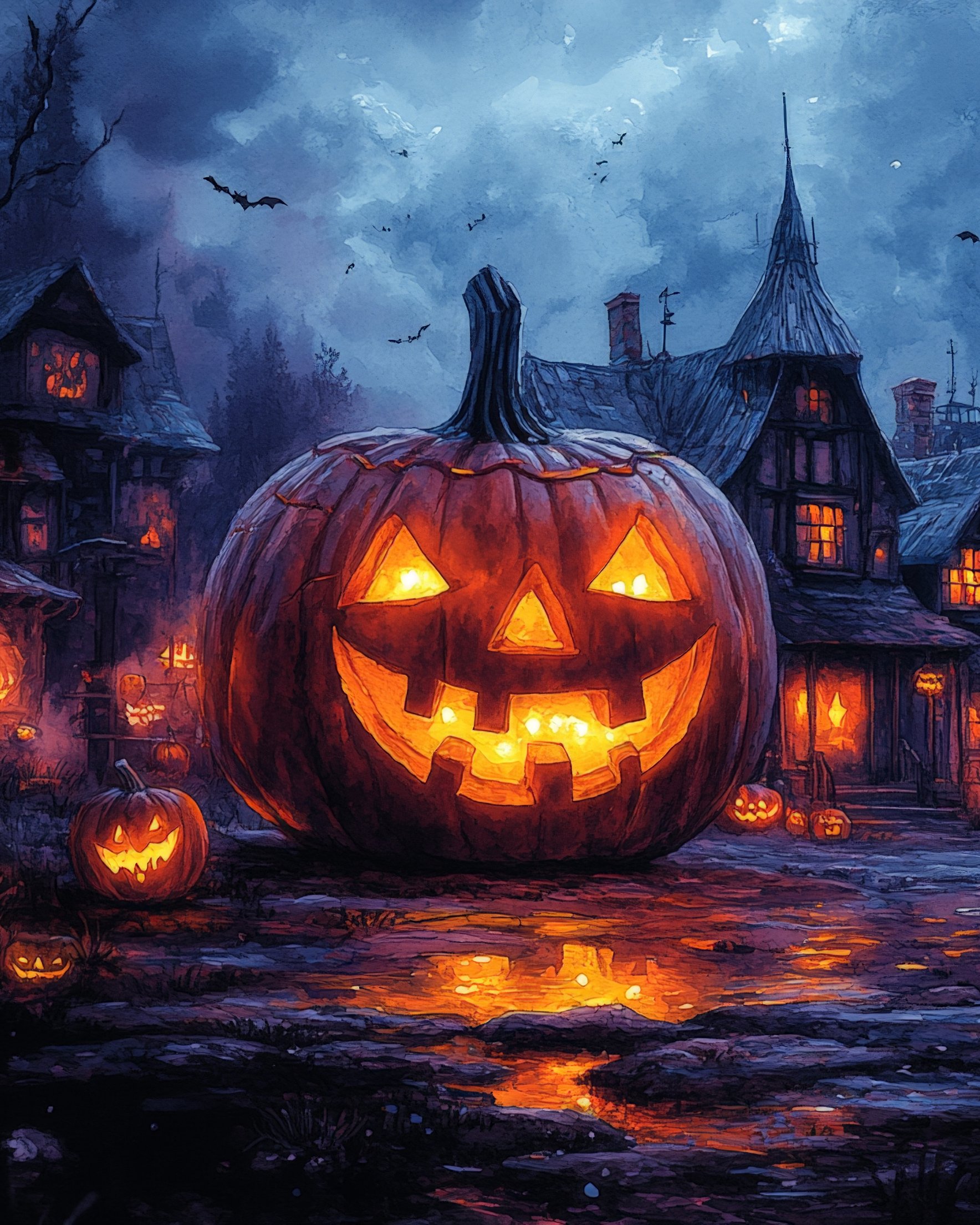 Giant Jack-o-lantern in the village - Wallpapers for Samsung Galaxy Z Fold 2/3 in 1768x2208 resolution
