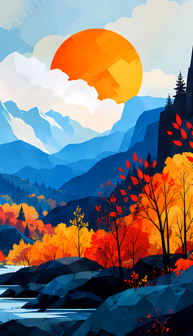 Обои облака для iPhone 4/4S (640x960): осень, горы, река, закат