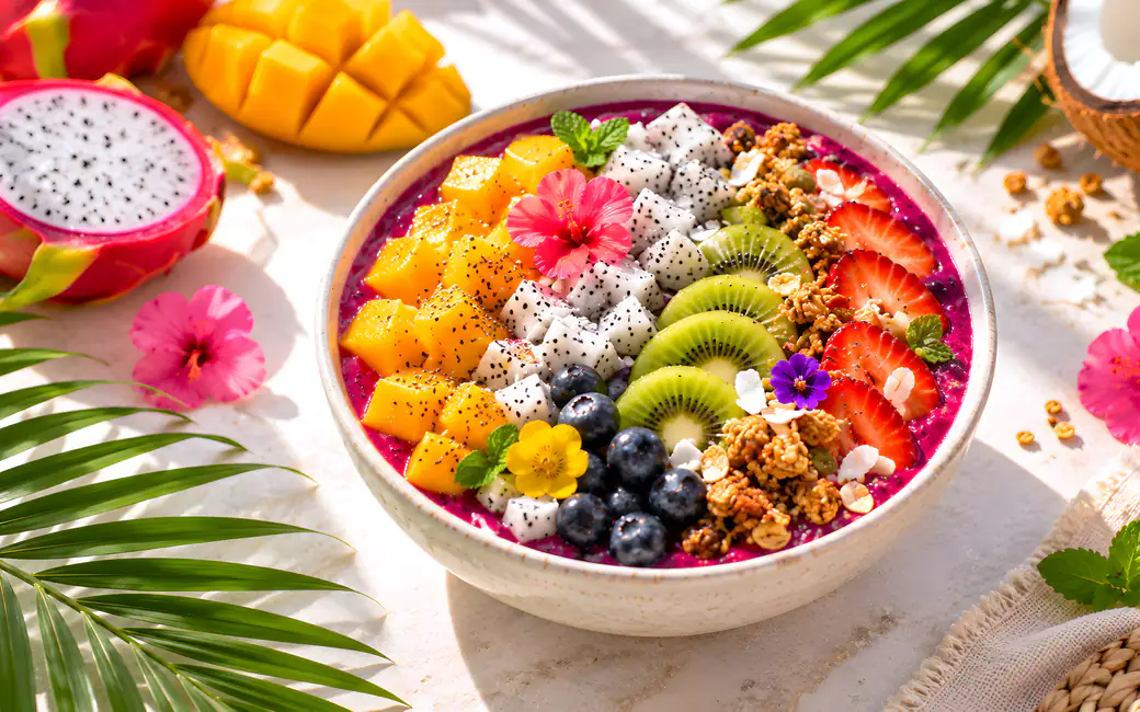 Tropical Fruit Salad with Berries — desktop and phone wallpaper, free download