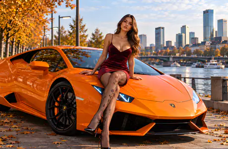 SXGA обои (1280x1024): Lamborghini Huracán, Франкфурт-на-Майне, набережная, женщина