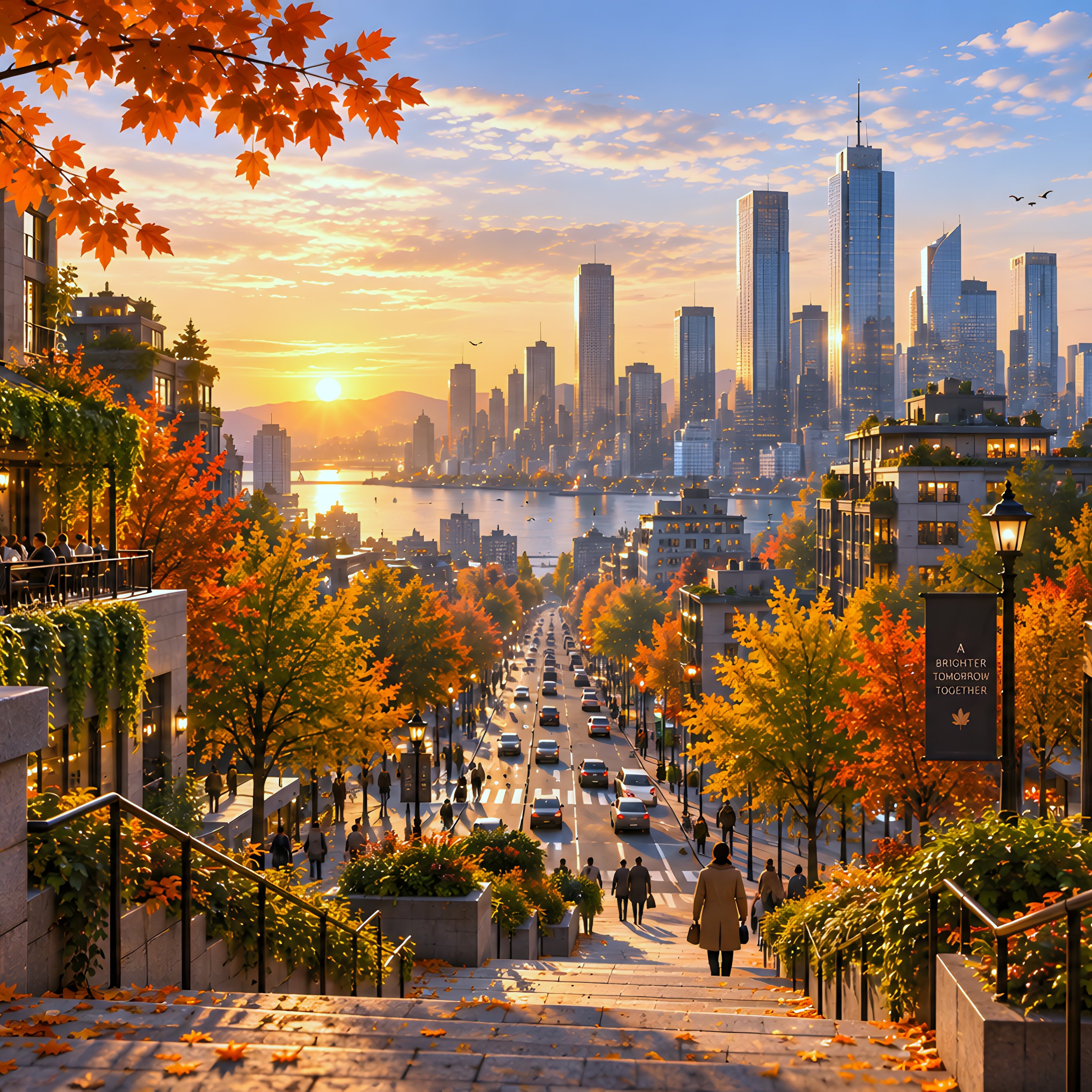Seattle's autumn street with a view of the city center - Wallpapers for Samsung Galaxy Tab S9+ in 2800x2800 resolution