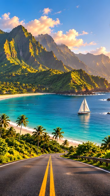 Road to the tropical beach and bay - Wallpapers for Nokia, Samsung in 360x640 resolution